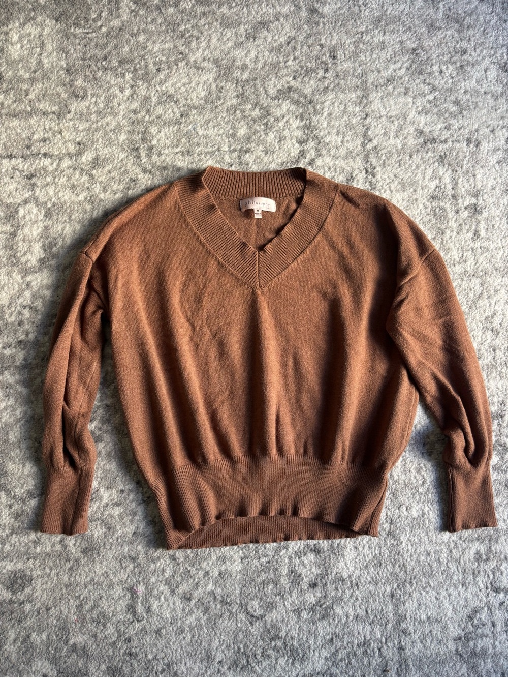 Philosophy Cozy V-Neck Sweater in Chestnut Brown